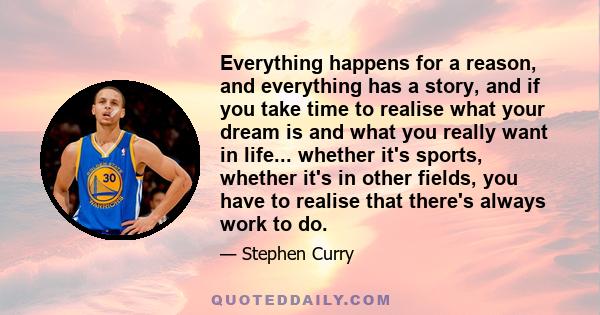 Everything happens for a reason, and everything has a story, and if you take time to realise what your dream is and what you really want in life... whether it's sports, whether it's in other fields, you have to realise