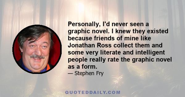 Personally, I'd never seen a graphic novel. I knew they existed because friends of mine like Jonathan Ross collect them and some very literate and intelligent people really rate the graphic novel as a form.