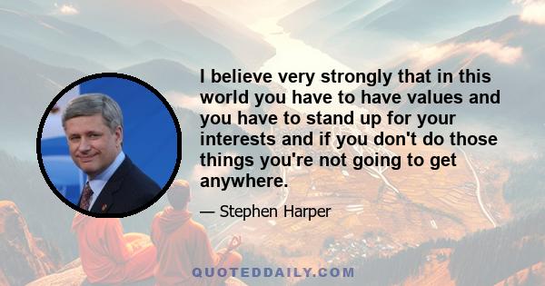 I believe very strongly that in this world you have to have values and you have to stand up for your interests and if you don't do those things you're not going to get anywhere.