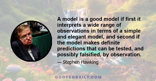 A model is a good model if first it interprets a wide range of observations in terms of a simple and elegant model, and second if the model makes definite predictions that can be tested, and possibly falsified, by