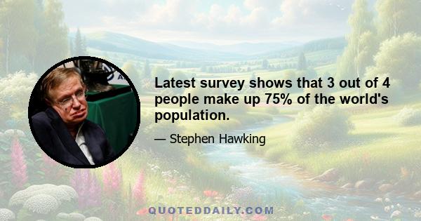 Latest survey shows that 3 out of 4 people make up 75% of the world's population.