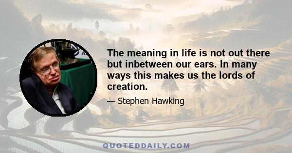 The meaning in life is not out there but inbetween our ears. In many ways this makes us the lords of creation.