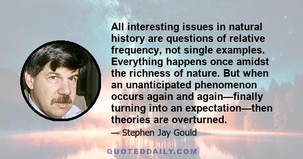 All interesting issues in natural history are questions of relative frequency, not single examples. Everything happens once amidst the richness of nature. But when an unanticipated phenomenon occurs again and