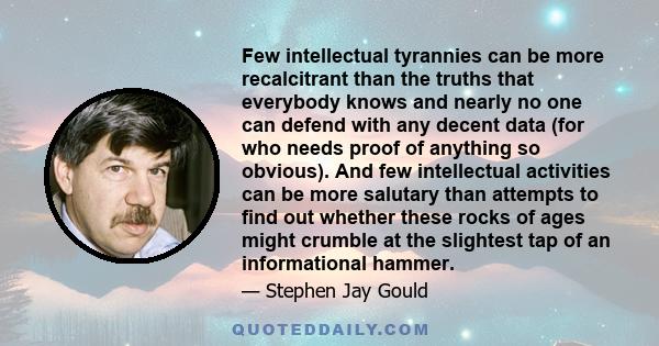 Few intellectual tyrannies can be more recalcitrant than the truths that everybody knows and nearly no one can defend with any decent data (for who needs proof of anything so obvious). And few intellectual activities