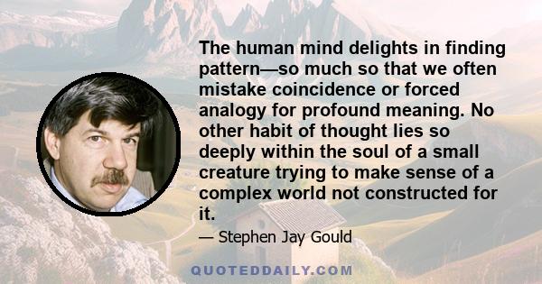 The human mind delights in finding pattern—so much so that we often mistake coincidence or forced analogy for profound meaning. No other habit of thought lies so deeply within the soul of a small creature trying to make 