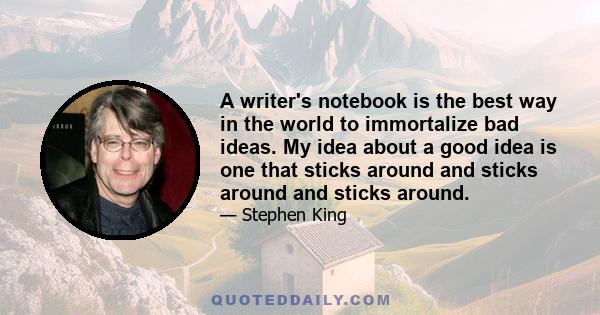 A writer's notebook is the best way in the world to immortalize bad ideas. My idea about a good idea is one that sticks around and sticks around and sticks around.