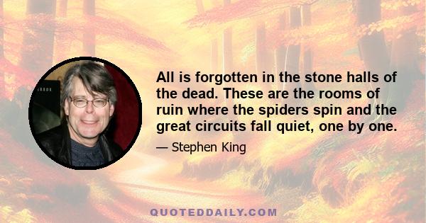 All is forgotten in the stone halls of the dead. These are the rooms of ruin where the spiders spin and the great circuits fall quiet, one by one.