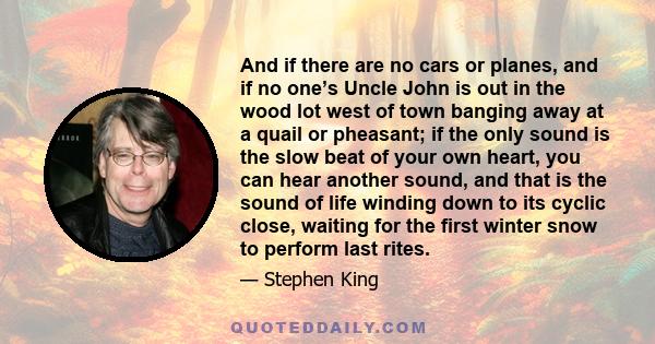 And if there are no cars or planes, and if no one’s Uncle John is out in the wood lot west of town banging away at a quail or pheasant; if the only sound is the slow beat of your own heart, you can hear another sound,