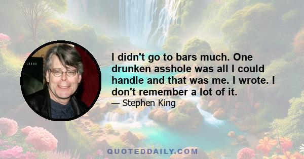 I didn't go to bars much. One drunken asshole was all I could handle and that was me. I wrote. I don't remember a lot of it.