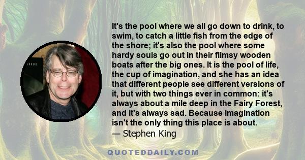 It's the pool where we all go down to drink, to swim, to catch a little fish from the edge of the shore; it's also the pool where some hardy souls go out in their flimsy wooden boats after the big ones. It is the pool