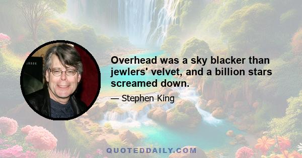 Overhead was a sky blacker than jewlers' velvet, and a billion stars screamed down.