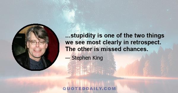 ...stupidity is one of the two things we see most clearly in retrospect. The other is missed chances.