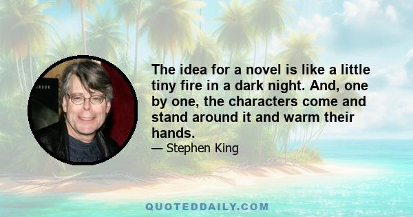 The idea for a novel is like a little tiny fire in a dark night. And, one by one, the characters come and stand around it and warm their hands.