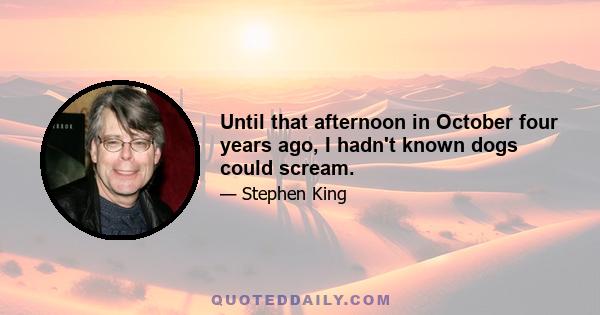 Until that afternoon in October four years ago, I hadn't known dogs could scream.