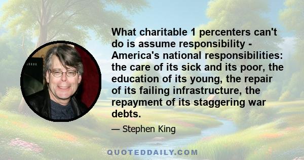 What charitable 1 percenters can't do is assume responsibility - America's national responsibilities: the care of its sick and its poor, the education of its young, the repair of its failing infrastructure, the