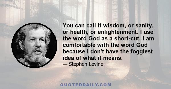 You can call it wisdom, or sanity, or health, or enlightenment. I use the word God as a short-cut. I am comfortable with the word God because I don't have the foggiest idea of what it means.