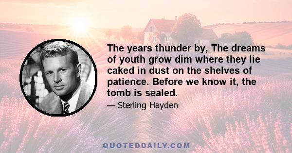 The years thunder by, The dreams of youth grow dim where they lie caked in dust on the shelves of patience. Before we know it, the tomb is sealed.