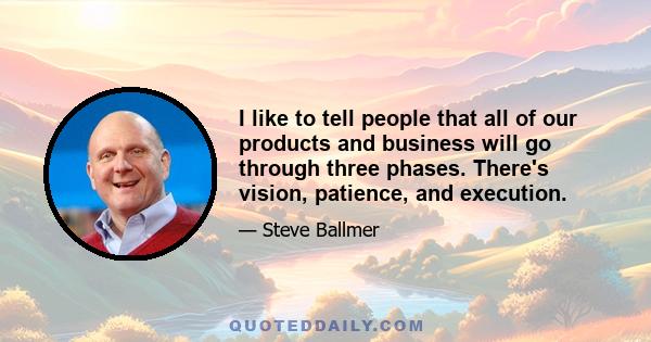 I like to tell people that all of our products and business will go through three phases. There's vision, patience, and execution.