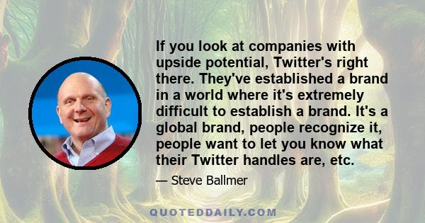 If you look at companies with upside potential, Twitter's right there. They've established a brand in a world where it's extremely difficult to establish a brand. It's a global brand, people recognize it, people want to 