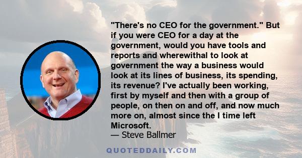 There's no CEO for the government. But if you were CEO for a day at the government, would you have tools and reports and wherewithal to look at government the way a business would look at its lines of business, its