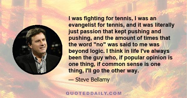 I was fighting for tennis, I was an evangelist for tennis, and it was literally just passion that kept pushing and pushing, and the amount of times that the word no was said to me was beyond logic. I think in life I've