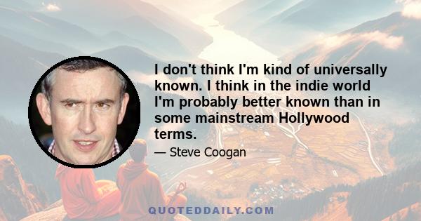 I don't think I'm kind of universally known. I think in the indie world I'm probably better known than in some mainstream Hollywood terms.