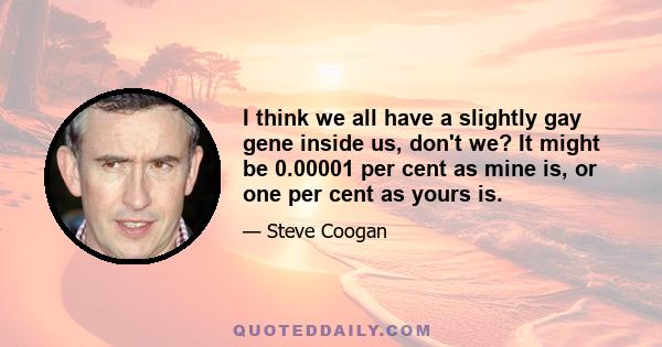 I think we all have a slightly gay gene inside us, don't we? It might be 0.00001 per cent as mine is, or one per cent as yours is.