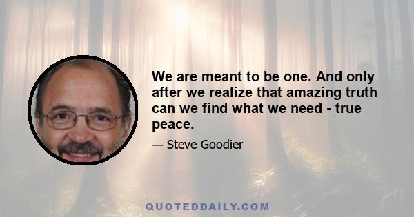 We are meant to be one. And only after we realize that amazing truth can we find what we need - true peace.