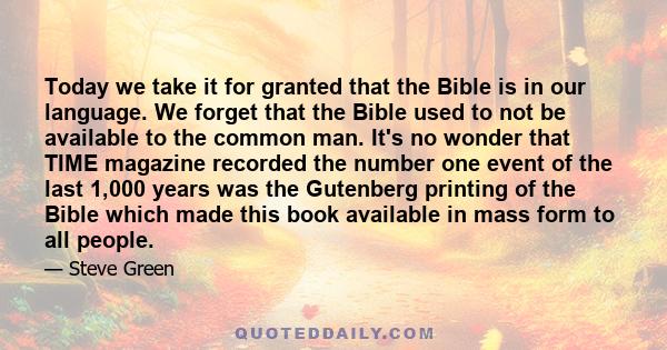 Today we take it for granted that the Bible is in our language. We forget that the Bible used to not be available to the common man. It's no wonder that TIME magazine recorded the number one event of the last 1,000