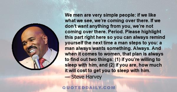 We men are very simple people: if we like what we see, we’re coming over there. If we don’t want anything from you, we’re not coming over there. Period. Please highlight this part right here so you can always remind