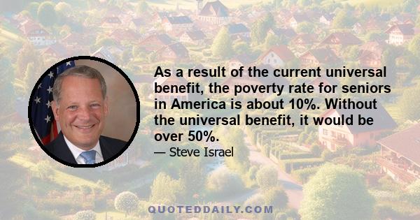 As a result of the current universal benefit, the poverty rate for seniors in America is about 10%. Without the universal benefit, it would be over 50%.