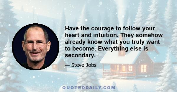 Have the courage to follow your heart and intuition. They somehow already know what you truly want to become. Everything else is secondary.