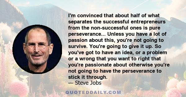 I'm convinced that about half of what separates the successful entrepreneurs from the non-successful ones is pure perseverance... Unless you have a lot of passion about this, you're not going to survive. You're going to 