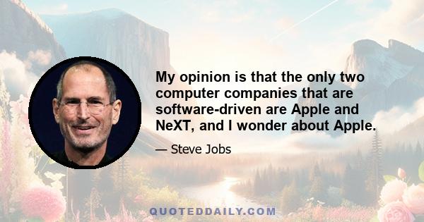 My opinion is that the only two computer companies that are software-driven are Apple and NeXT, and I wonder about Apple.