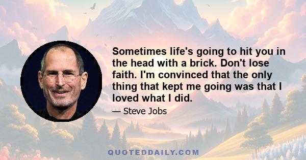 Sometimes life's going to hit you in the head with a brick. Don't lose faith. I'm convinced that the only thing that kept me going was that I loved what I did.