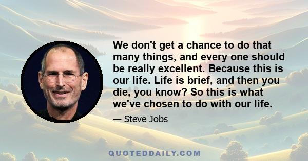 We don't get a chance to do that many things, and every one should be really excellent. Because this is our life. Life is brief, and then you die, you know? So this is what we've chosen to do with our life.