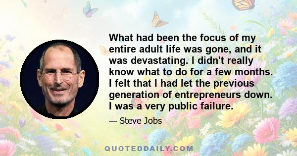 What had been the focus of my entire adult life was gone, and it was devastating. I didn't really know what to do for a few months. I felt that I had let the previous generation of entrepreneurs down. I was a very