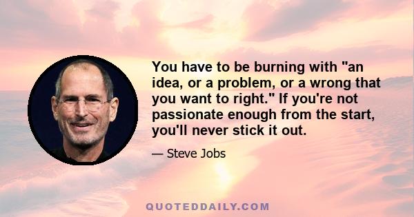 You have to be burning with an idea, or a problem, or a wrong that you want to right. If you're not passionate enough from the start, you'll never stick it out.