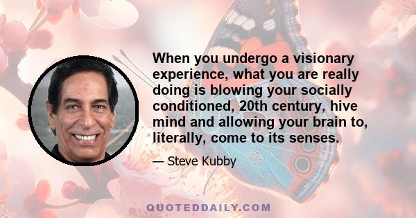 When you undergo a visionary experience, what you are really doing is blowing your socially conditioned, 20th century, hive mind and allowing your brain to, literally, come to its senses.