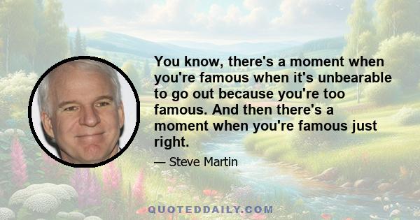 You know, there's a moment when you're famous when it's unbearable to go out because you're too famous. And then there's a moment when you're famous just right.