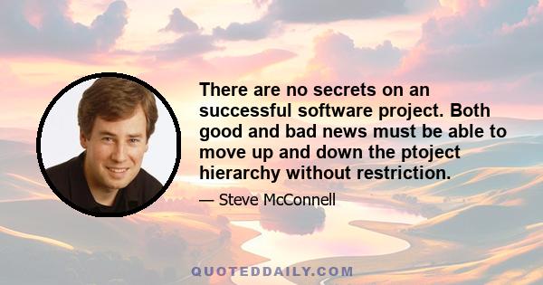 There are no secrets on an successful software project. Both good and bad news must be able to move up and down the ptoject hierarchy without restriction.