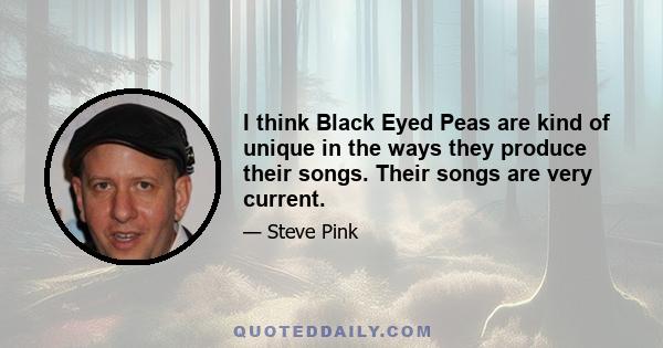 I think Black Eyed Peas are kind of unique in the ways they produce their songs. Their songs are very current.