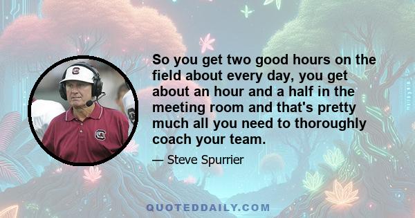 So you get two good hours on the field about every day, you get about an hour and a half in the meeting room and that's pretty much all you need to thoroughly coach your team.