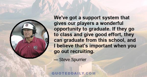 We've got a support system that gives our players a wonderful opportunity to graduate. If they go to class and give good effort, they can graduate from this school, and I believe that's important when you go out