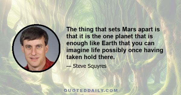 The thing that sets Mars apart is that it is the one planet that is enough like Earth that you can imagine life possibly once having taken hold there.