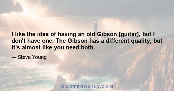 I like the idea of having an old Gibson [guitar], but I don't have one. The Gibson has a different quality, but it's almost like you need both.