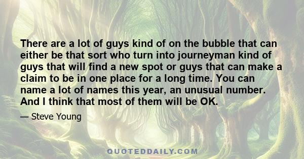 There are a lot of guys kind of on the bubble that can either be that sort who turn into journeyman kind of guys that will find a new spot or guys that can make a claim to be in one place for a long time. You can name a 