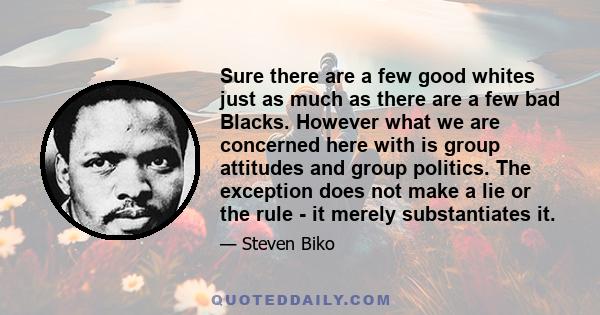 Sure there are a few good whites just as much as there are a few bad Blacks. However what we are concerned here with is group attitudes and group politics. The exception does not make a lie or the rule - it merely