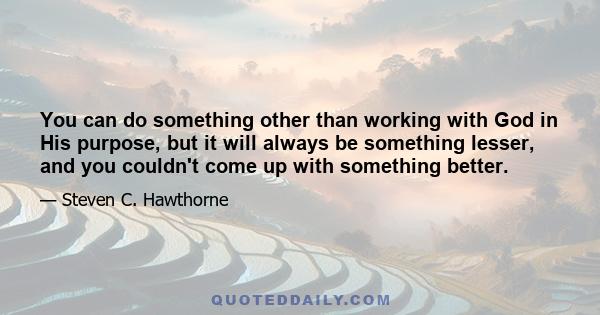 You can do something other than working with God in His purpose, but it will always be something lesser, and you couldn't come up with something better.