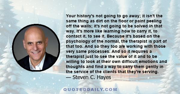 Your history's not going to go away; it isn't the same thing as dirt on the floor or paint peeling off the walls; it's not going to be solved in that way. It's more like learning how to carry it, to contact it, to see